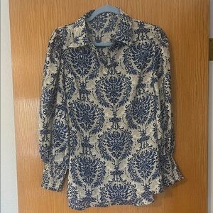 Women’s Blue and Cream Patterned Shirt